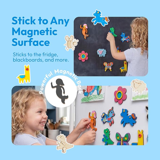JOYIN 12 Wooden Magnet Creativity Arts & Crafts Painting Kit for Kids, Decorate Your Own Painting Gift for Easter Basket Stuffers, Birthday Parties and Family Crafts, Party Favors for Boys Girls