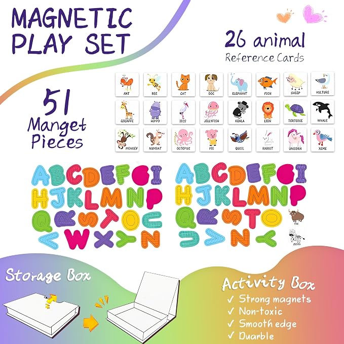 Magnetic Puzzle Book for Kids Ages 4-8, 76-Piece Alphabet & Animal Set | Educational Magnetic Book with Dress-Up Activities, Jigsaw Fridge Magnets, Travel-Friendly STEM Learning Toy