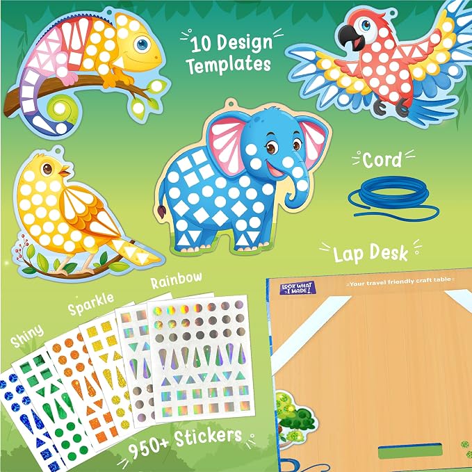 Imagimake Mirror Mosaic - Animals & Birds, 10 Templates, 950+ Stickers | Mess-Free Craft Activity, Screen-Free Creative Art Kit for Kids, Birthday Gift for Boys & Girls Ages 3,4,5,6,7 Years Old