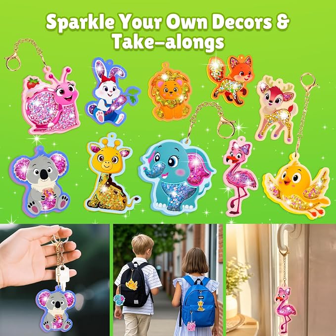 Fun Shake Glitter Craft Kits for Kids, DIY Arts and Crafts Keychains Kit | Art Supplies, Class Travel Activities, Party favors, Gifts for Girls & Boys 4yrs+