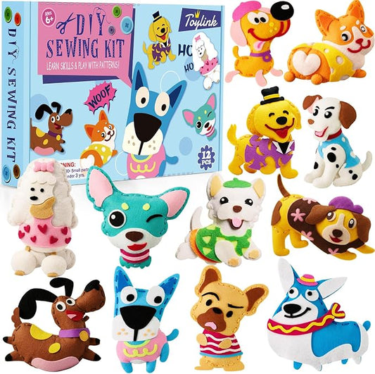 Toylink Dog Sewing Kit for Kids Beginners, 12-in-1 Sew Your Own Felt Puppy Craft Kit for Kids Girls Boys 6-8, 8-12, Fun and Educational Girls Birthday Gift Ideas