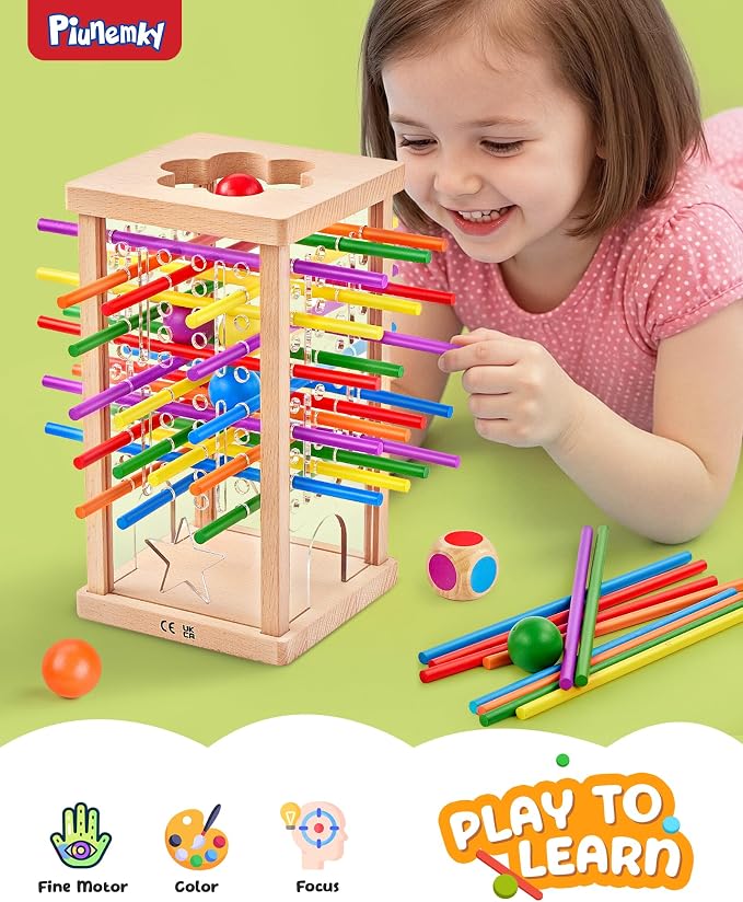 Montessori Wooden Board Game for Kids 3–8, Fine Motor Skills Toy 42 Sticks | Montessori Toys, Color matching, Fine Motor & Family Travel — CPC-Certified Beech Wood & Acrylic, Gift Boys Girls Ages 3–8
