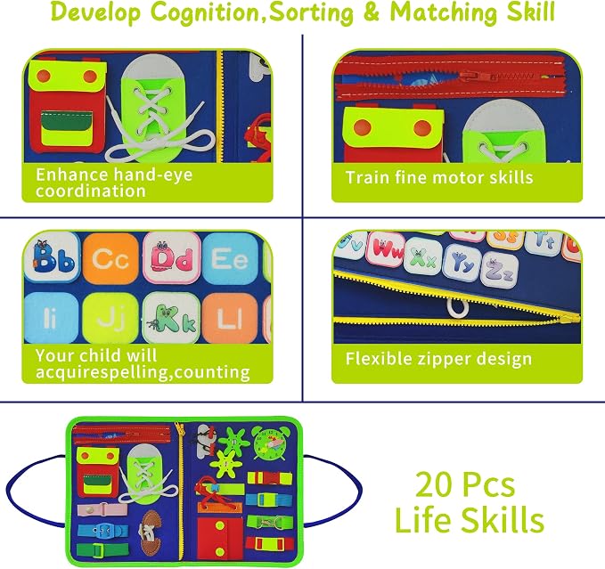 LearnToy Dinosaur Montessori Learning Toy for Toddlers Ages 3-5 Years, Busy Sensory Board with Educational Activities, Travel-Friendly Developmental Skills Toy | Busy Sensory Board with Educational Activities, Travel-Friendly Developmental Skills Toy