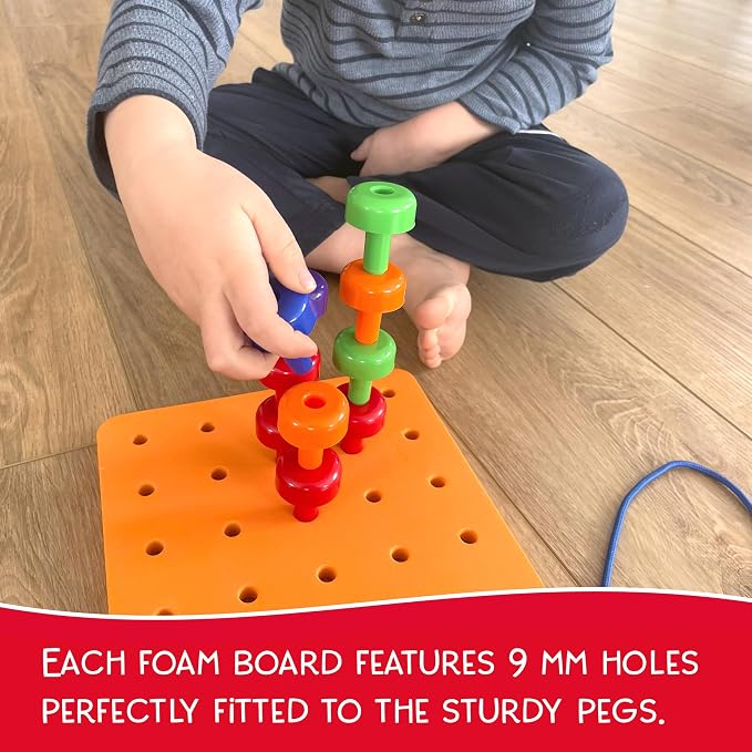 Blu Jay Foam Peg Board Toy - 36 Pegs, Foam Board, Lacing String, Storage Bag - Occupational Therapy Toys - Fine Motor Skills Toys for Toddlers and Kids (Orange)