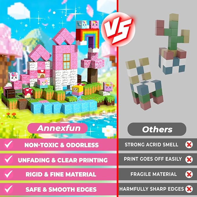 Annexfun Magnetic Blocks - 150PCS Building Blocks Unicorn Cubes - Toys for Montessori Toddler Christmas Birthday Gifts - STEM Sensory Toys for 3 4 9 10 Year Old Girl