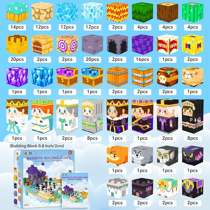 200PCS Magnetic Blocks Board Games Chess Set, Magnetic Tiles Building Blocks Kids Classroom Must Haves Montessori Education Sensory Magnet Cubes Toys, Toddler Birthday Gift for 3+ Year Old Boys Girls