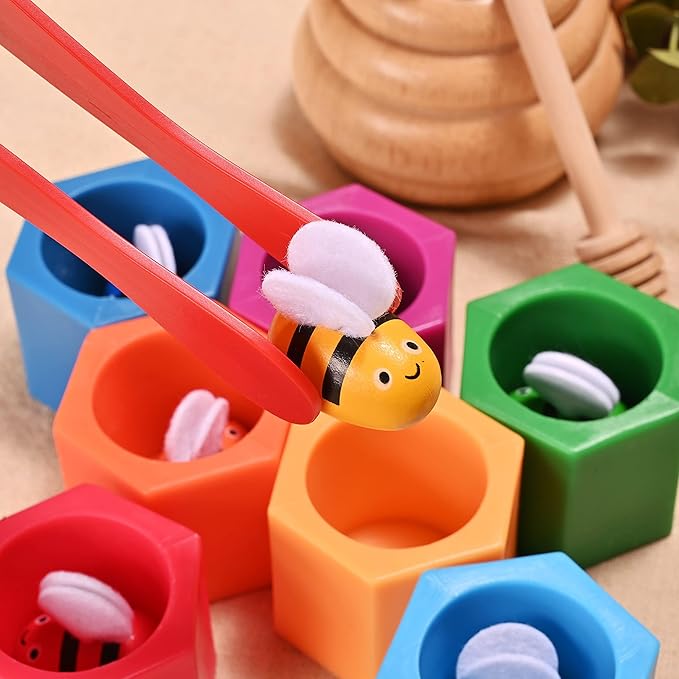 Sorting Stacking Wooden Toys for Toddlers, Bee Hive Toy | Montessori Sensory Bin Tools Toys, Fine Motor Skill Toys Early Learning Preschool Educational Gift for Kids
