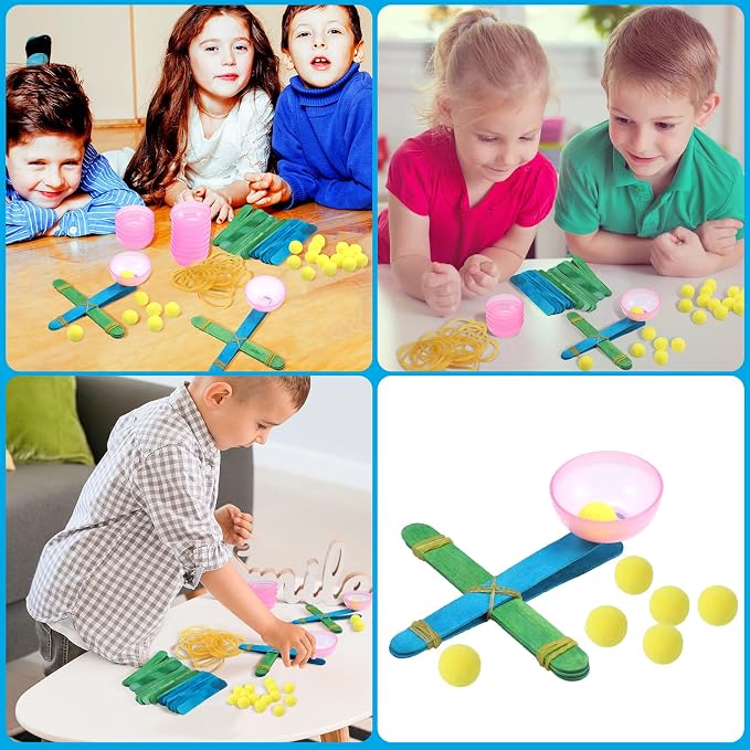 Foilswirl 36 Sets Stem Catapult Building Kit DIY Stick Catapults Craft Kits for Kids Classroom Educational and Learning Activities Camp Crafts Supplies(Light Color)