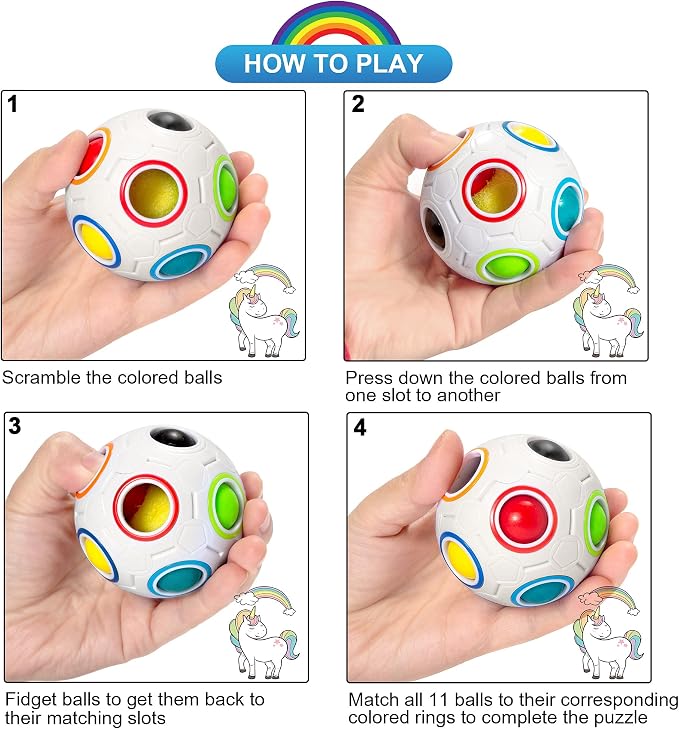 Magic Rainbow Puzzle Ball, Fidget Ball Puzzle Brain Teaser Fidget Toy for Boys & Girls- Birthday Party Easter Valentines Christmas Stocking Stuffers for Kids Teen & Adults(White)