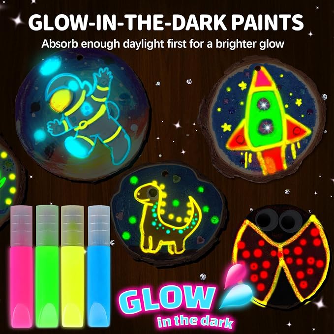 EPUMP Wood Painting Kit for Girls 8-12: Glow in The Dark Wood Arts and Crafts Supplies Kit for Kids 6-8 - Creative Paint Drawing Toys Easter Gifts for 6 7 8 9 10 11 12 Year Old
