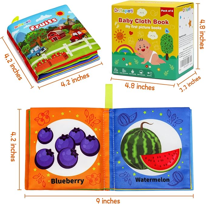 Dr.Rapeti 6 Pack Soft Books, Cloth Book, Bath Book, Baby Book, Crinkle Book | Baby Shower Toy, Washable, Nontoxic, Educational Learning Toy, Sensory Book, Baby Soft Cloth Book, Crinkle Soft Book