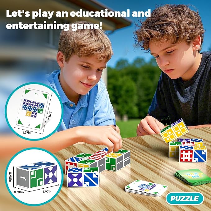 Family Matching Game for Kids & Adults, Block Puzzle Board Games for Boys & Girls Ages 6-8 8-12, 2 Player Card Puzzles for Children 6+ Year Olds