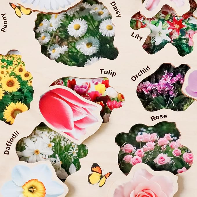 Wooden Puzzles for Toddlers 2-4 - 3 Montessori Kids Puzzles Ages 3-5 | Realistic Wood Educational Baby Puzzles 12-18 Months – Learning Toddlers Puzzles with Mushrooms Flowers Leaves