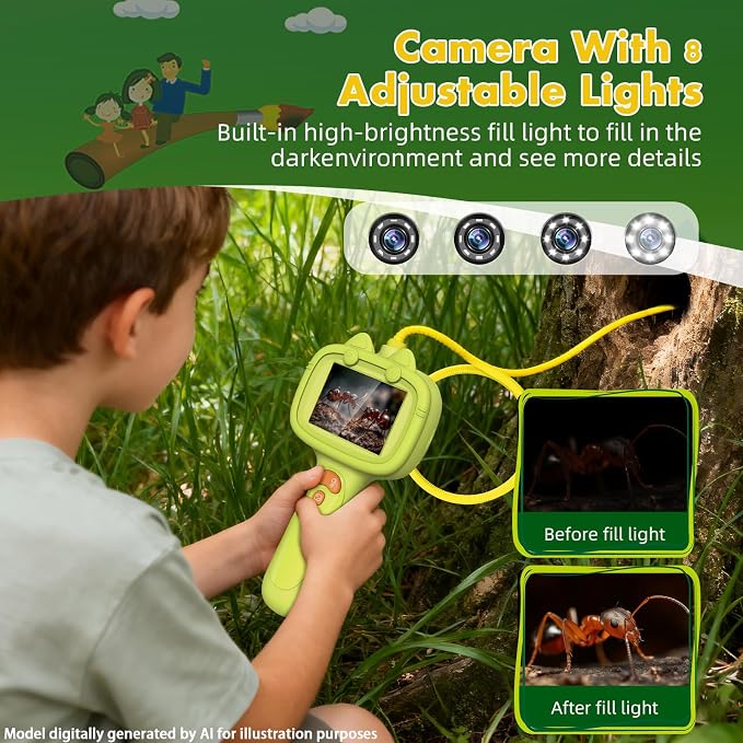 Kids Borescope Camera, STEM Learning Toy for 3+ Years Old Boys Girls | Back to School & Birthday Gift for Kids, Portable Outdoor Camping Exploration Toy with 8 LED Lights & 2.4‑Inch Screen