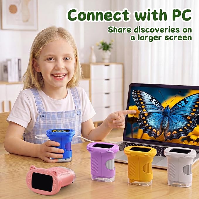 1000X Handheld Digital Microscope for Kids (White) | 4K HD 2.4" Screen, 200–1000X Magnification, Portable Kids Microscope, Educational STEM Toy, Gifts for Boys and Girls Age 5–12