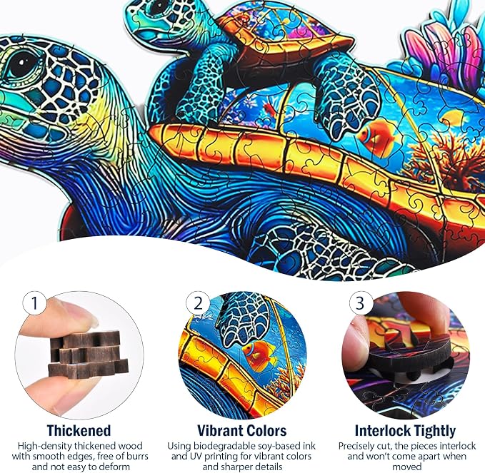 Wooden Jigsaw Puzzles for Adults Teens Kids, Parent & Baby Sea Turtle Wood Puzzle, Wooden Puzzles for Adults, Unique Animal Shaped Puzzle, Fun Challenging Family Games, 500pcs 17.2" x 14.2"