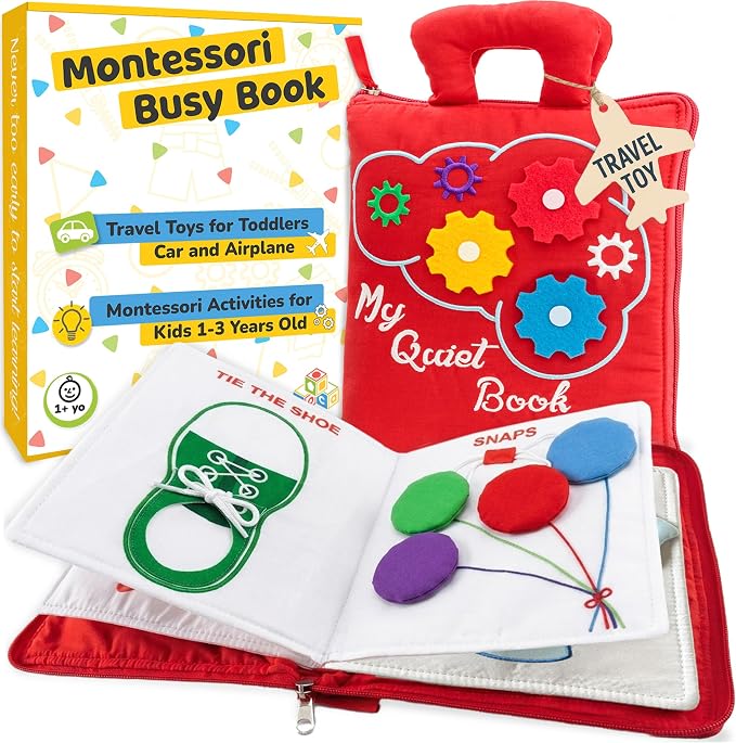 Toddler Travel Toys, Quiet Book for Toddlers 1-3, Plane and Car Toy | Baby Airplane Toys for Travel, Montessori Busy Book 1-3 Year Old with All Parts Attached, No Noise Gift