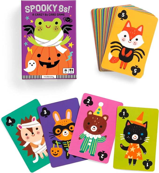 Mudpuppy - Spooky 8s! Card Games for Kids | Ages 4+, Kids Version of Crazy 8s, Ideal for 3-4 Players, Halloween Themed, Family Fun, Screen-Free Play, FSC Certified