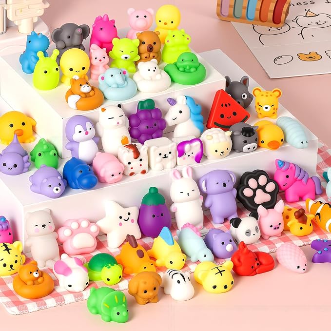 100 Pack Bulk Squishy Toys, Mochi Squishy Animals for Kids, Kawaii Slow Rising Squishies, Sensory Fidget Toys for Kids, Party Favors, Classroom Prizes, Goodie Bag Fillers, Treasure Box Prizes