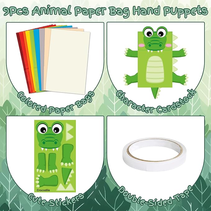 WATINC Hand Puppet Making Kit, Paper Sock Puppet Toys for Kids (Wild) | 9 Styles, Make Your Own Storytelling & Role Play Crafts, Creative Group Activity, Party Favors & Gifts for Kids Ages 4-8