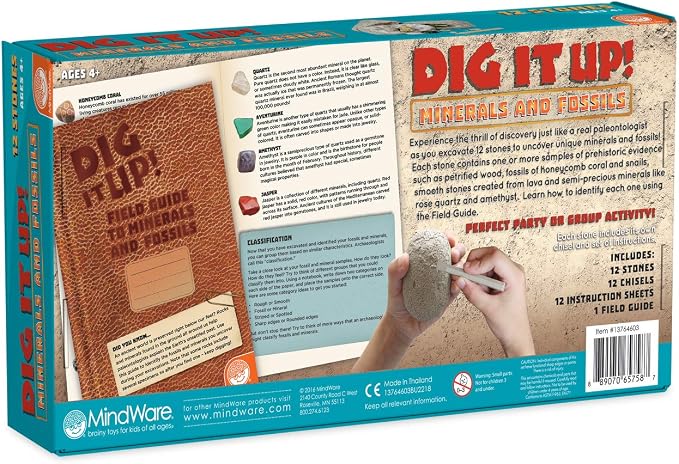 MindWare Dig It Up! Stone Fossil Dig Kits for Kids | Chip real specimens out of a dig brick—hands-on discovery kids run themselves. Ages 8+.