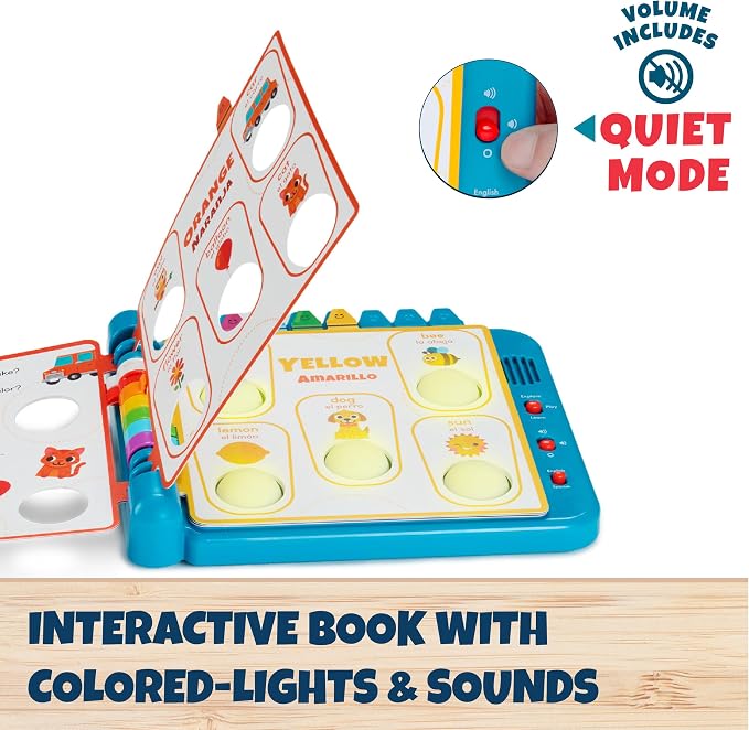 Chuckle & Roar Pop It Book, Colors, English & Spanish, Quiet Mode, 1–4+ | English & Spanish Color Toddler Learning Toys, Quiet Mode Option, Sturdy Plastic Sensory Toys, Busy Book for Toddlers 1-3