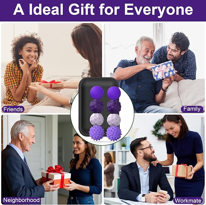 BUSOHA Silicone Magnetic Fidget Balls - 8 Pack Fidget Toys for Adult | Four Unique Textures Sensory Support,Quiet and Silent Stress Relief,Lightweight,Office,Travel,Anxiety,ADHD,Purple