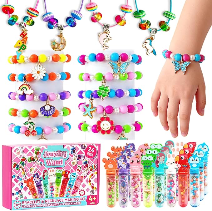 24 Pack Kids Bracelet Necklace Making Kit for Ages 4-8 | Individual Wrapped, Friendship Bracelet, Girls Party Favors, Goodie Bag Stuffers, Kids Art Craft Activities