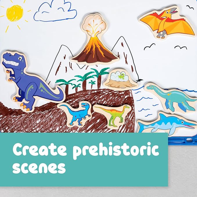 Spark & Wow Wooden Magnets, Dinosaurs, Magnets for Kids Ages 2+ | Open-Ended Play, Adhere to Fridges, Whiteboards and More