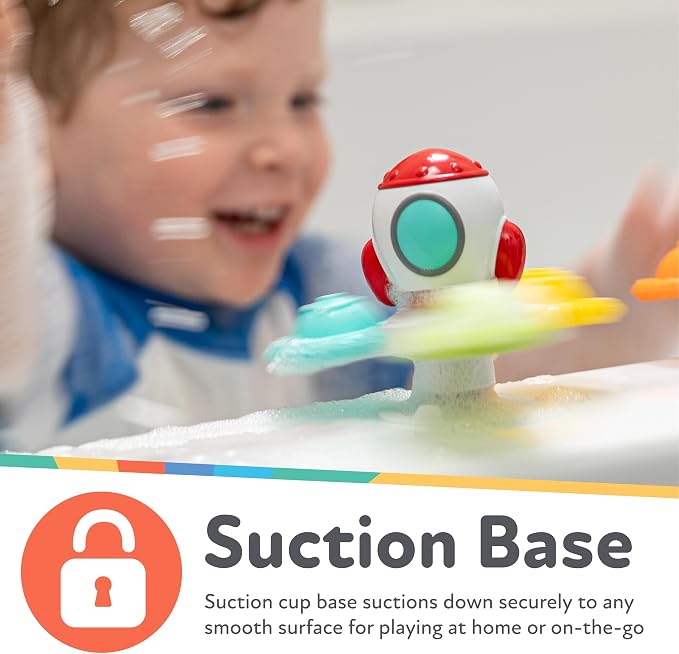 Nuby Suction Spinner Toys with Spinning Poppers – 3 Pack Baby Fidget Toys for High Chair & Bath, Space Theme, 12m+ | Spinning Poppers