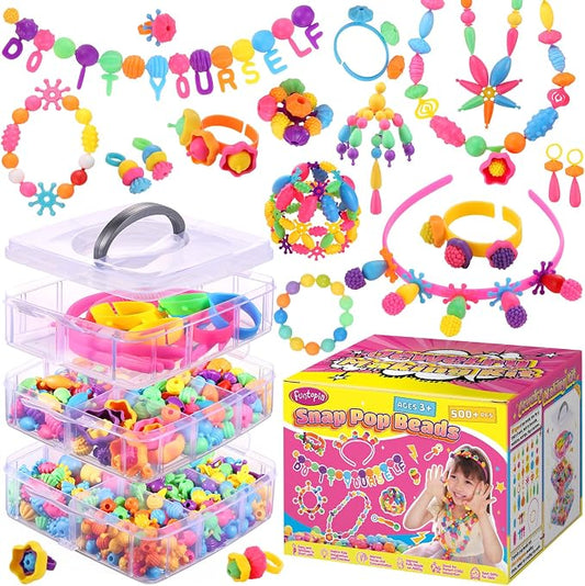 Pop Beads, 500+ Pcs Jewelry Making Kit for Girls 4-6, Colorful Snap Beads | Funtopia Arts and Crafts for Kids 3 4 5 6 7 8, DIY Bracelet Necklace Ring Set for Little Girls