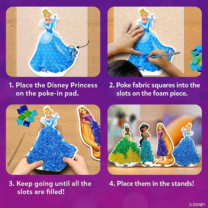 Skillmatics Poke-in Art – Disney Princesses, Wood Craft Kit, Gift for Kids | DIY Mess-Free Fun, Cinderella, Ariel Fine Motor Skills, Screen-Free, Travel Activity, Girls & Boys Ages 4, 5, 6, 7, 8, 9