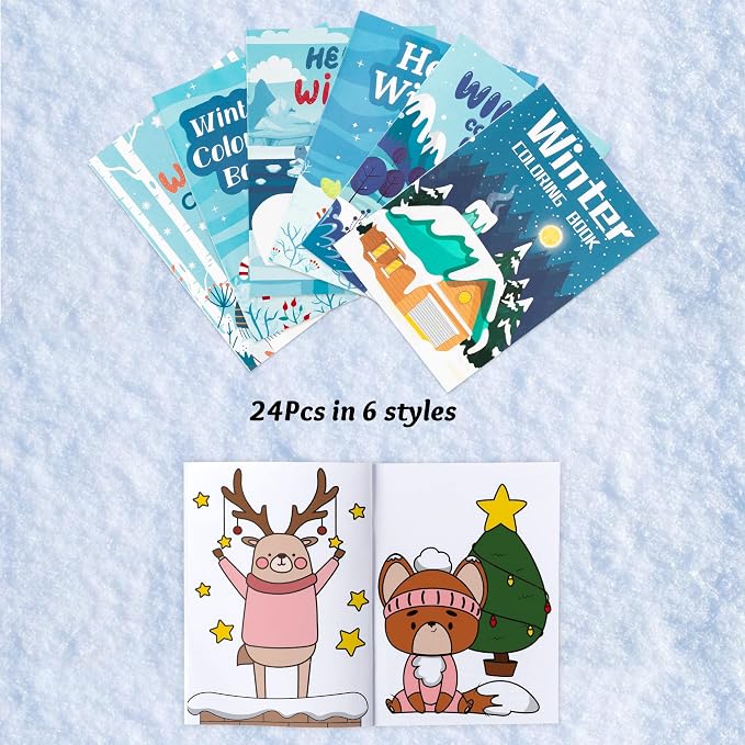 Dvbonike 24Pcs Winter Theme Coloring Books Including Snow Snowman Elk Christmas Tree DIY Art Drawing Patterns Birthday Party Favors Xmas Gifts Home Classroom Activity Supplies for Kids Age 4-8
