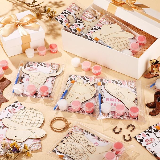 Saypacck 24 Pcs Cowgirl Party Favors Wooden Paint Craft Kits | Cowgirl Painting Crafts, Birthday Goodie Bag Fillers, Thank You Gifts for Kids Celebrations Decor