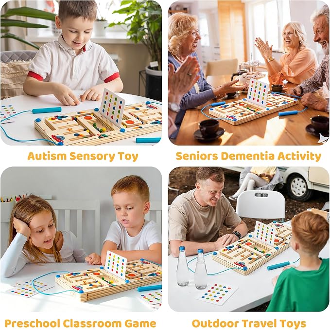 Kids Montessori Magnetic Wooden Toys, 2 Player Maze Puzzle Game, Birthday Gift for Boys Girls 3-7 Years Old, Preschool Educational Sensory Learning Toy for Toddlers and Autistic Kids
