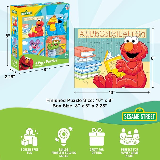 MasterPieces Puzzle Set - 4-Pack 24 Piece Jigsaw Puzzle for Kids - Sesame Street 4-Pack - 8"x10"