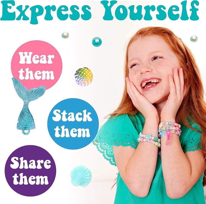 Creativity for Kids Mermaid Bead Jewelry Jar: Create 40+ Friendship Bracelets for Girls, DIY Girls Beads Jewelry Making Kit, Summer Activities for Kids & Mermaid Gifts (Ages 6+)