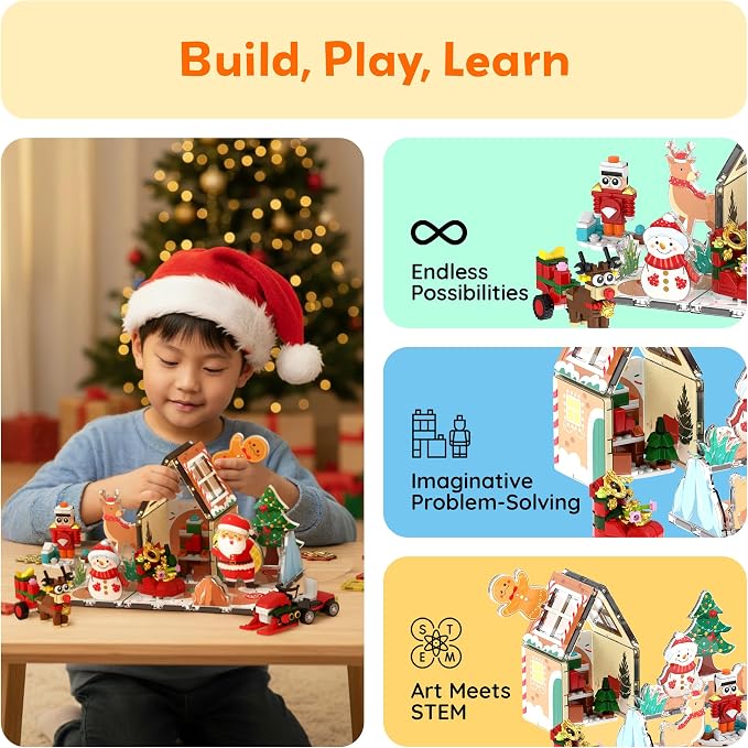 PicassoTiles Magnetic Tiles Building Brick Block Advent Calendar Christmas Theme Set Gingerbread House Holiday Toy Piece Surprise Countdown Magnet Tile STEM Learning Educational Gift for Kids PTA50