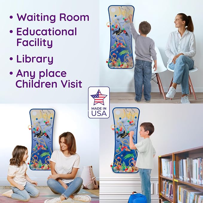 Wire & Bead Maze Activity Wall – Wall Busy Board for 24+ Months Old – Easy-to-Clean Bead Puzzle for Playrooms, Daycares, Classrooms, & Waiting Rooms – No Batteries or Loose Parts – Seascape