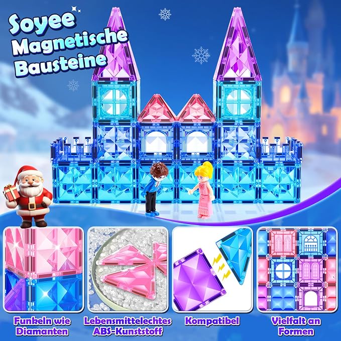 Diamond Magnetic Building Blocks for Kids - Princess Castle Magnetic Tiles Toys for 3-8 Year Old Girls & Boys - 3 4 5 6 Year Old Girl Birthday Xmas Gifts - STEM Educational Toys for Creative Play