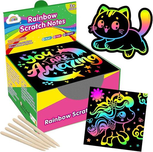 ZMLM 165 Pcs Rainbow Scratch Paper Art Notes - Crafts for Kids Ages 4-8 | Mess Free Classroom Prizes,1st 2nd 3rd Grade School Activity Bulk, Back to School Gifts for Students from Teacher