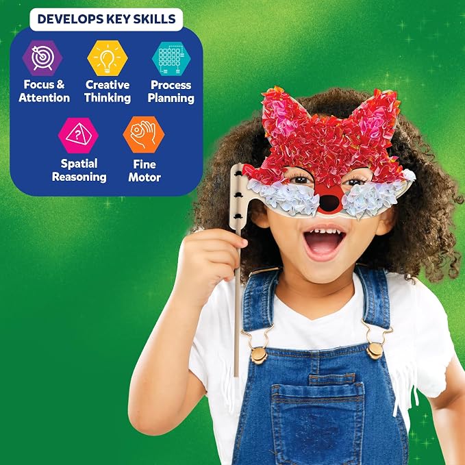 Skillmatics Poke-in Art – Animal Masks, Wood Craft Kit, Gift for Kids | DIY Mess-Free Fun, Pretend Play, Fine Motor Skills, Screen-Free, Travel Activity, Ages 4, 5, 6, 7, 8, 9