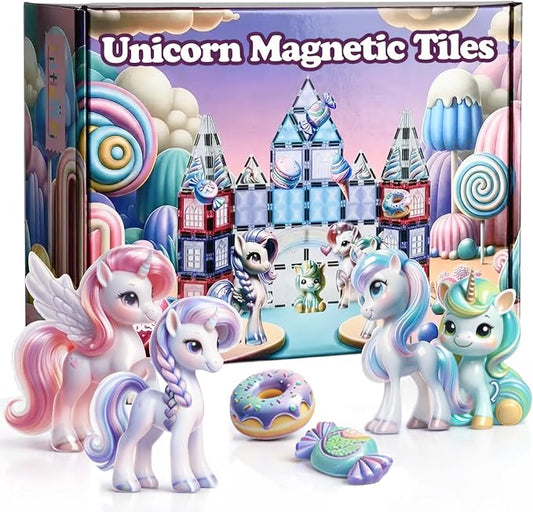 Little Pi Unicorn Toys for Girls Age 4-6 - Unicorn Magnetic Tiles Frozen Toys for Girls Age 4-7 - 3 Year Old Girl Gifts 4 Year Old Girl Birthday Gifts Magnetic Blocks Age 3 4 5 6 7 8