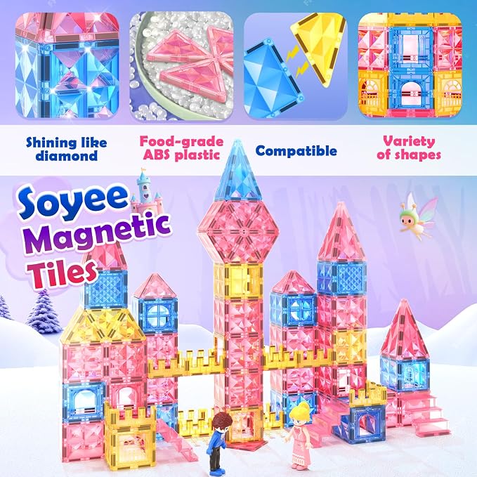 Diamond Magnetic Tiles Princess Castle Building Girls Toys ages 3-12 Games | Magnet Building Blocks STEM Montessori Learning Toys Girls Gift Xmas Birthday Present 3-5 4-8 9-12 Year Old Kids