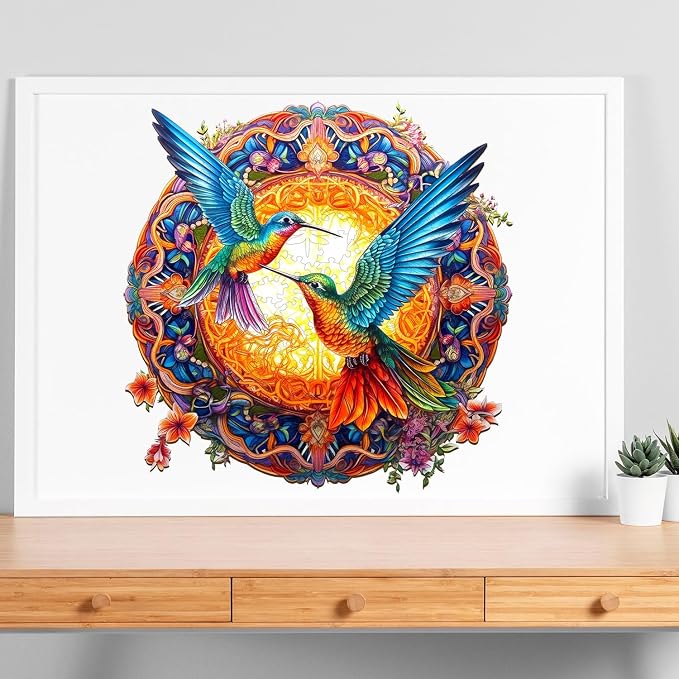 Jigfoxy Wooden Puzzles for Adults, Hummingbird Wooden Jigsaw Puzzles, Unique Animal Shape Puzzles, Christmas Thanksgiving Gifts for Family Friend(M-11.8 * 11.8in-200psc)