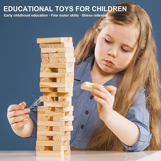 Wooden Building Blocks 100PCS Montessori STEM Toy for Kids, Solid Natural Pine Wood, Creative Shapes for 3D Space Stacking Games and Sensory Play, Stacking Blocks