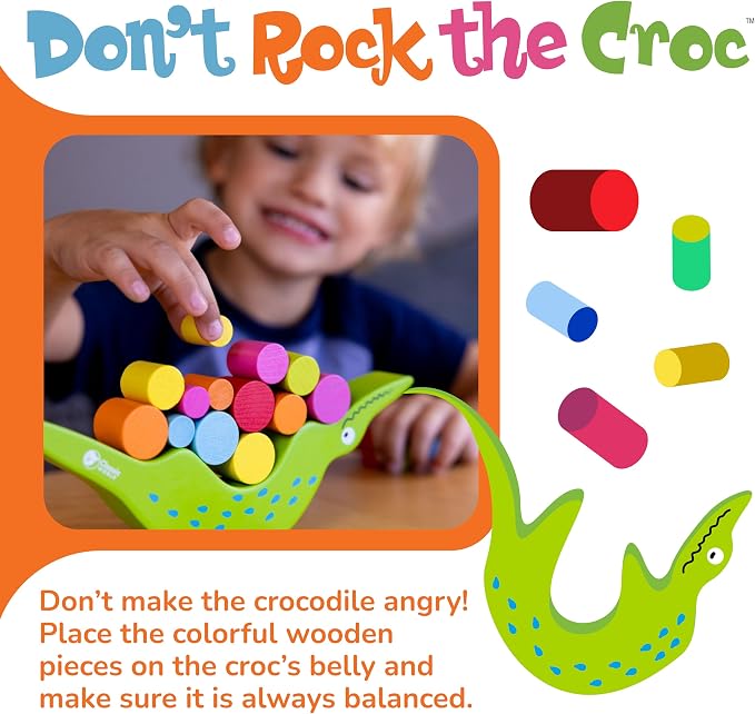FoxMind Games Don't Rock The Croc, Toddler Boy Girl Games, Kids Games 3-5, Multiplayer 3 Year Old Board Games for Family Fun