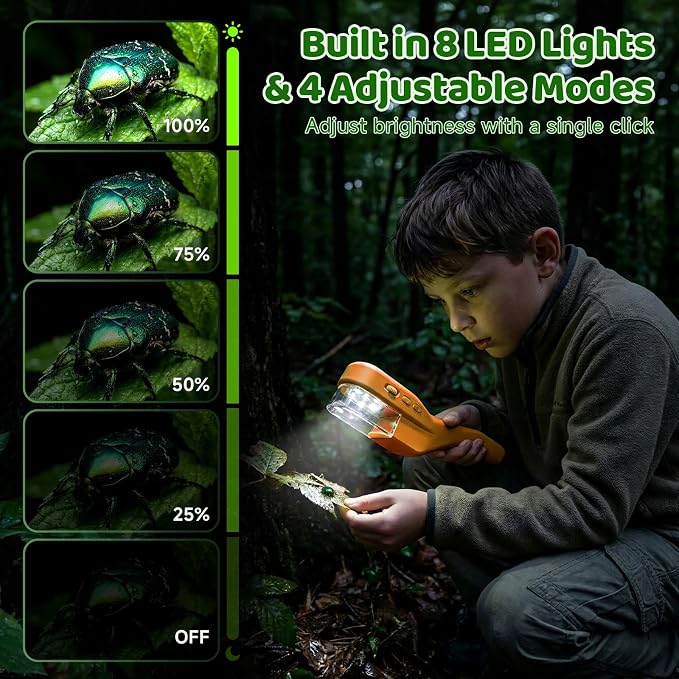 Handheld Microscope for Kids, Outdoor Explorer STEM Toy with Bonus Tools, 2.4" IPS Screen, Ergonomic Grip, Digital Camera, Photo/Video, Magnifier, Science Kit – Gift for Boys & Girls Age 3-12