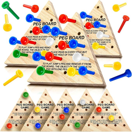 Skylety 12 Pack Triangle Peg Games Wooden Board Table Game for Family Boys Girls Adults, Learning Toys Travel Peg Jump Toys Triangle Puzzle Brain Teaser Christmas Gifts (Multicolor)