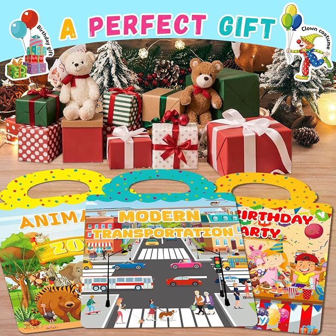 3 Sets Reusable Sticker Books for Toddlers 3-6 Years, Large Jelly Sticker Activity Books for Kids, Travel Toys for Toddlers Ages 3+ Girls & Boys